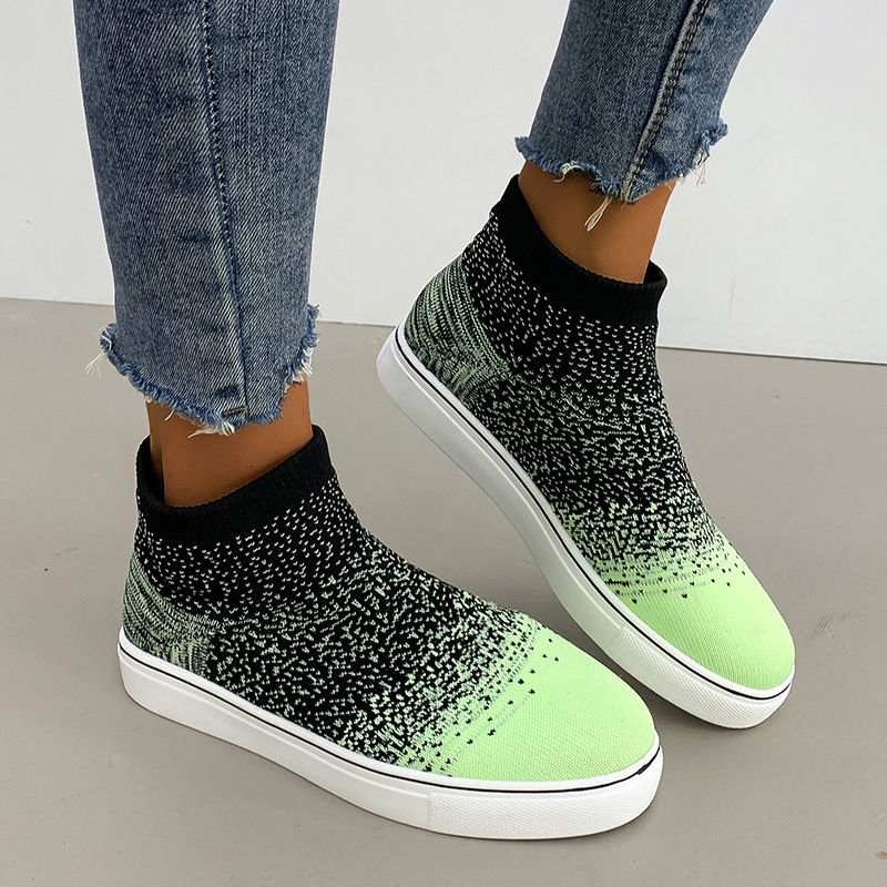 New Style Canvas Female Shoes Trend All Season Female Leisure Trend Shoes Socks Fly Woven High Top Board Shoes Sneaker - Image 2