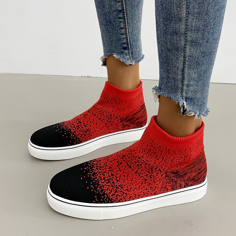 New Style Canvas Female Shoes Trend All Season Female Leisure Trend Shoes Socks Fly Woven High Top Board Shoes Sneaker - Image 3