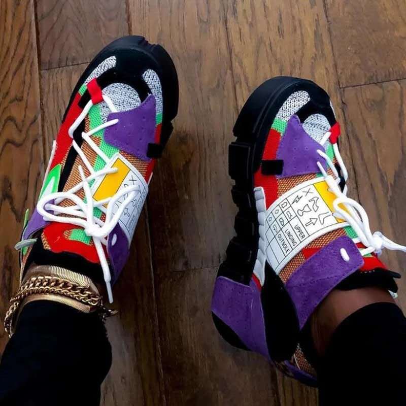 Top Women Vulcanize Sneakers Mix Color Platform Mid Heel Patchwork Lace Up Casual Fashion Ladies Shoes Zapatos De Mujer - Image 2