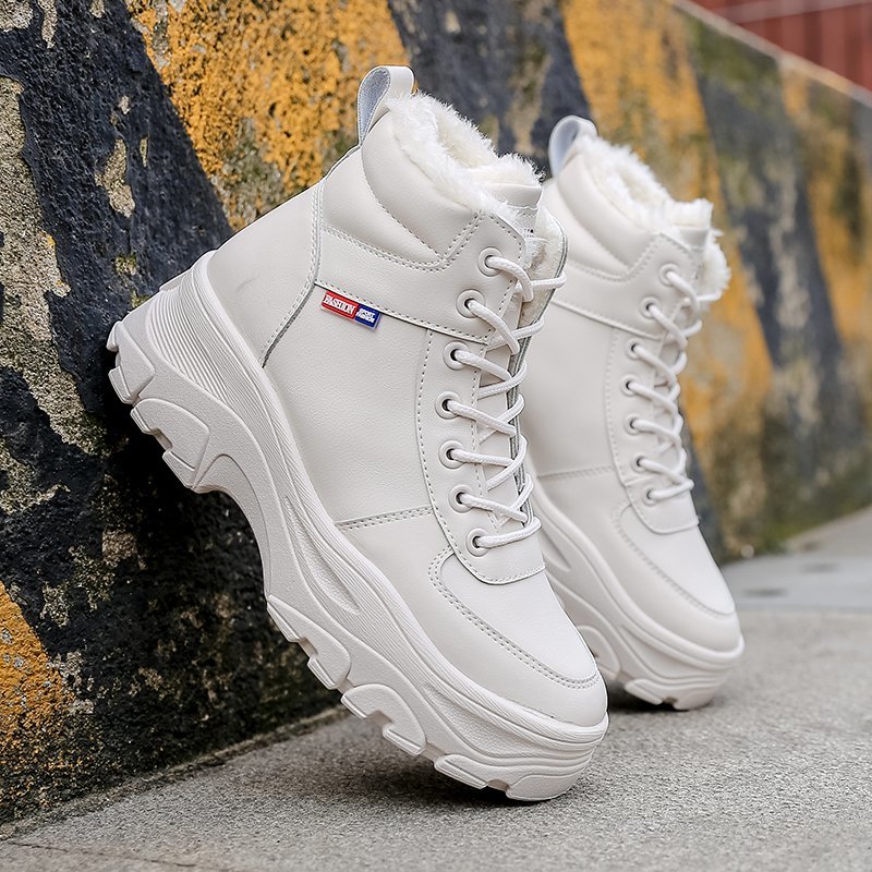 Winter Boots Women Ankle Boots Warm PU Plush Winter Woman Shoes Sneakers Flats Lace Up Ladies Shoes Women Short Snow Boots