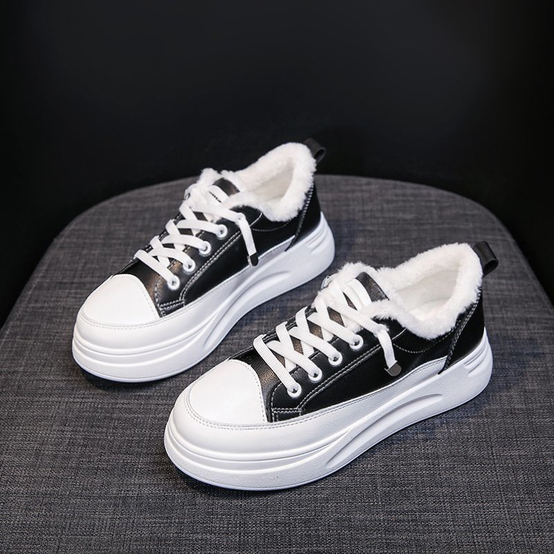 Women's casual sneakers; winter sneakers with plush fur; warm women's shoes; women's shoes with lacing; women's shoes on - Image 2