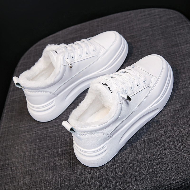 Women's casual sneakers; winter sneakers with plush fur; warm women's shoes; women's shoes with lacing; women's shoes on - Image 4