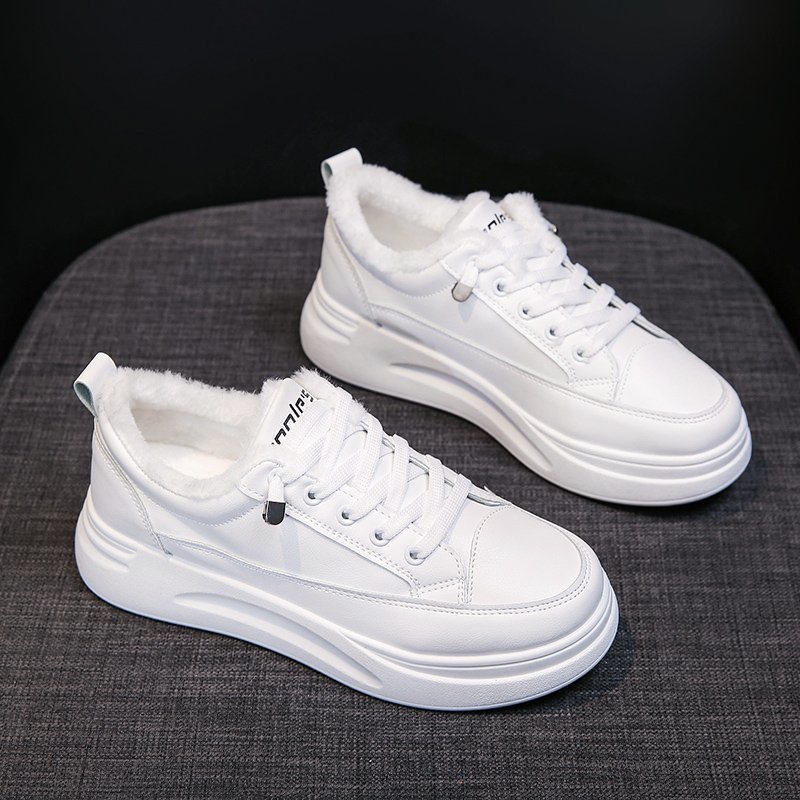 Women's casual sneakers; winter sneakers with plush fur; warm women's shoes; women's shoes with lacing; women's shoes on - Image 5