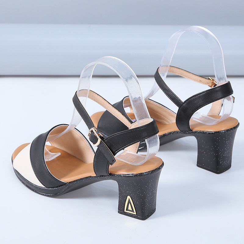 Brand sandals summer women's shoes sandals new fashion stitching high heel sandals leather shoes women's sandals - Image 4