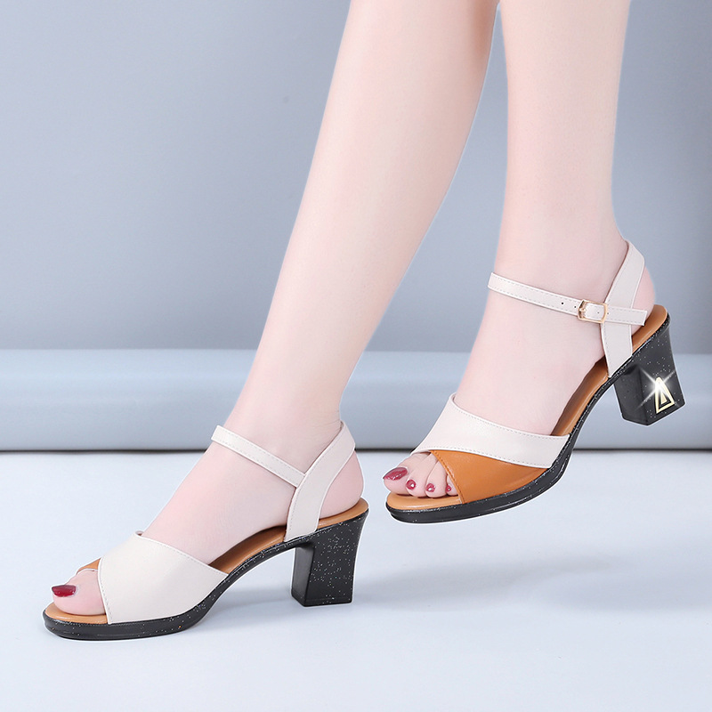 Brand sandals summer women's shoes sandals new fashion stitching high heel sandals leather shoes women's sandals - Image 7