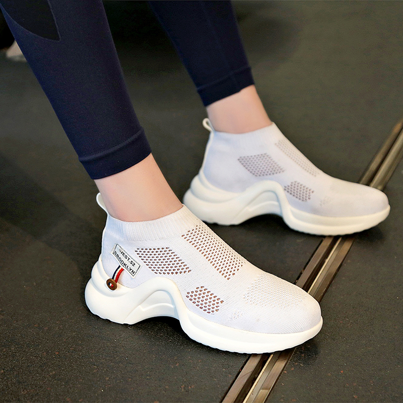 Fashion Sneakers For Women Trainers Mesh White Sock Sneakers Flat Shoes Knitted Vulcanized Shoes basket femme zapatillas mujer