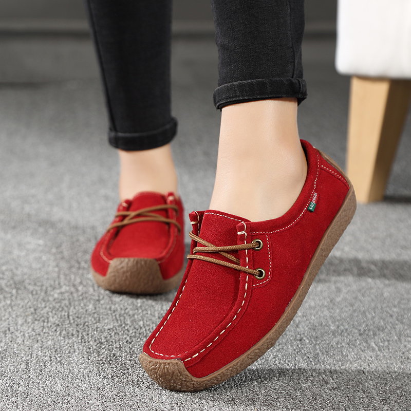 6 Colors Genuine Leather Women Slip On Flat Shoes Casual Loafers Nubuck Cow Suede Sneakers Ladies Shallow Footwear Plush Warm - Image 4