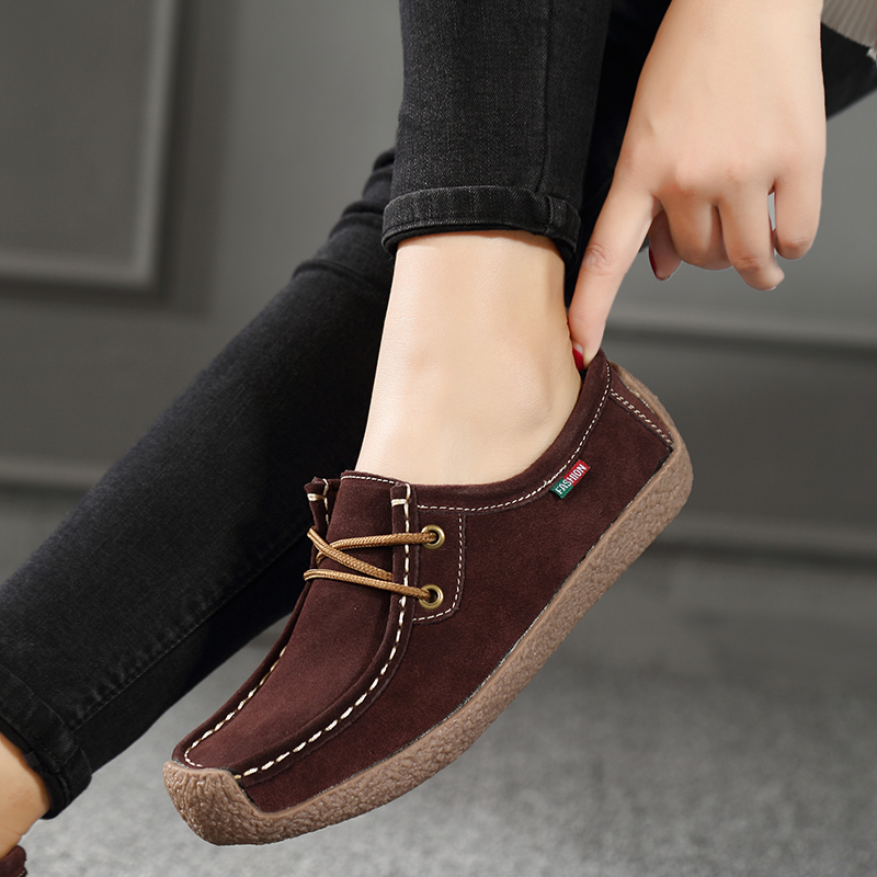 6 Colors Genuine Leather Women Slip On Flat Shoes Casual Loafers Nubuck Cow Suede Sneakers Ladies Shallow Footwear Plush Warm - Image 7